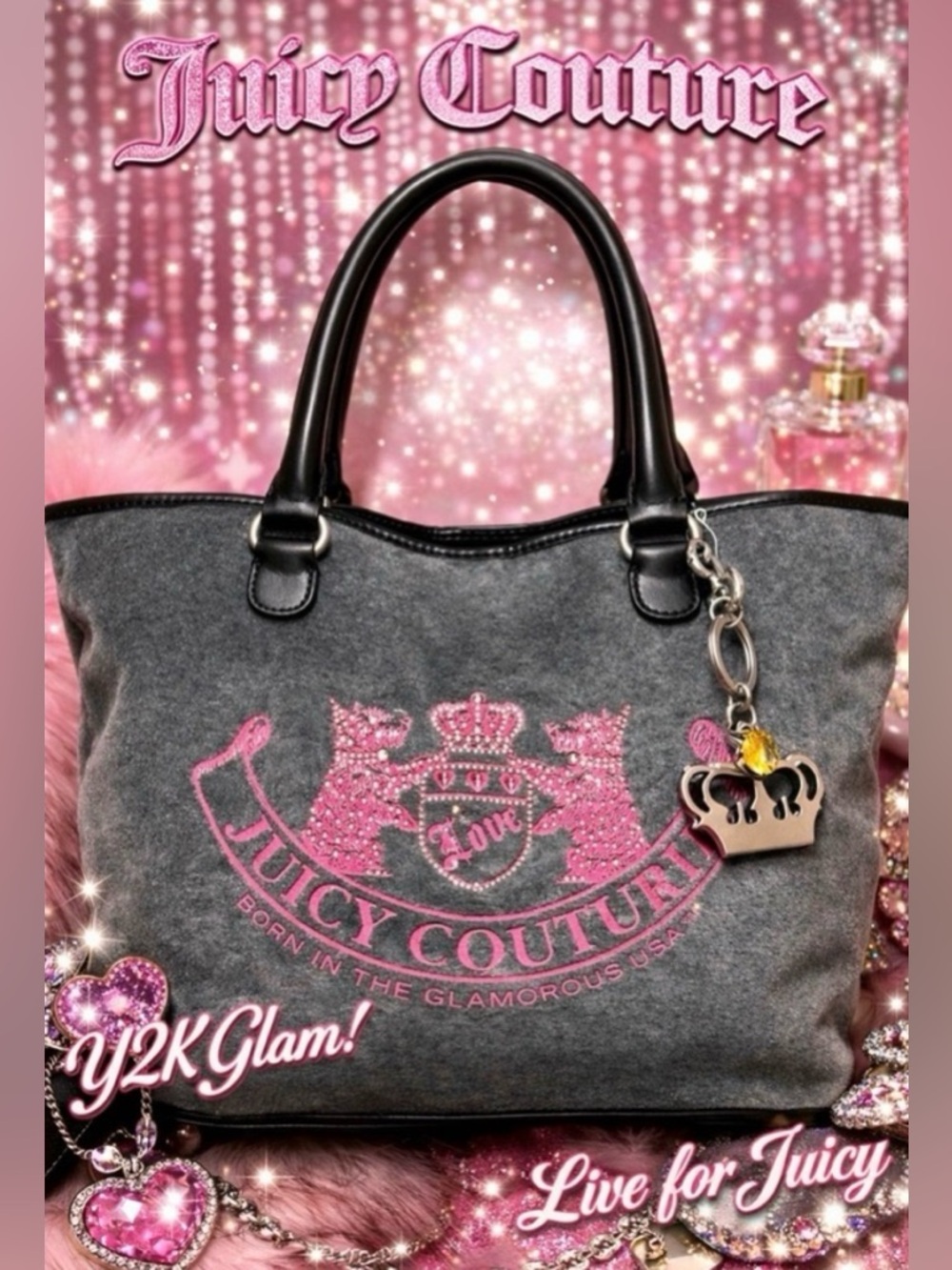 Juicy Couture Gray & Pink Tote Bag NWOT